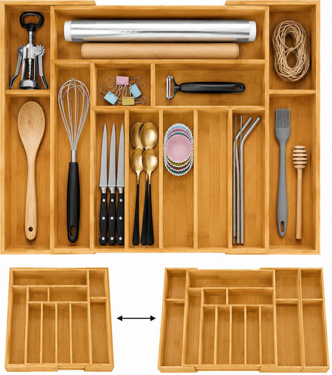 Ruhhy Organizator Extensibil pentru Tacâmuri de Sertar din Lemn 33.5x45.5x5 cm Maro