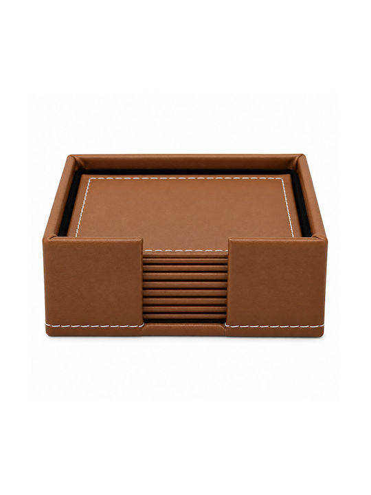 Ankor Artificial Leather Coasters with Brown St...