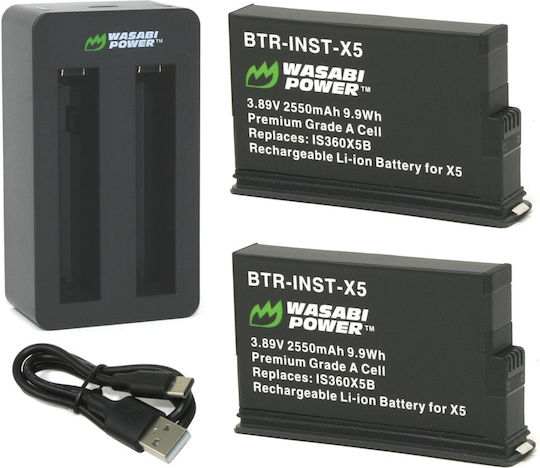 Wasabi Power Insta360 X5 Battery 2-pack Dual Usb-c Charger