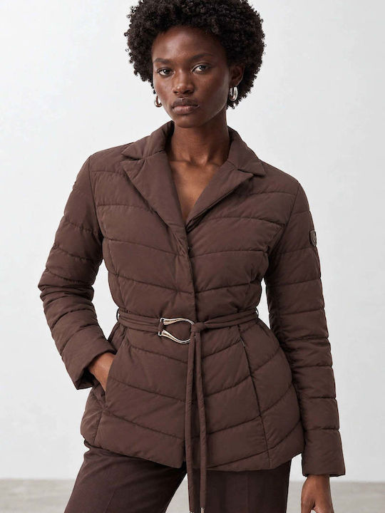 Short Women's Winter Jacket Brown