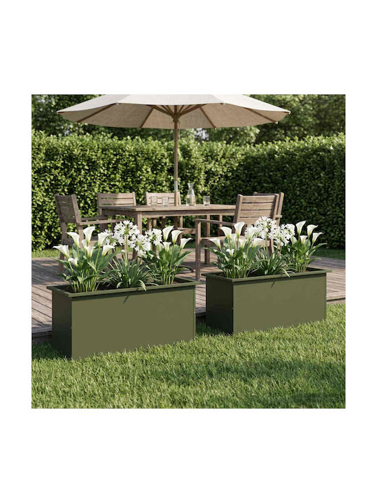 vidaXL Set of 2 Metal Planter Boxes Olive Green...