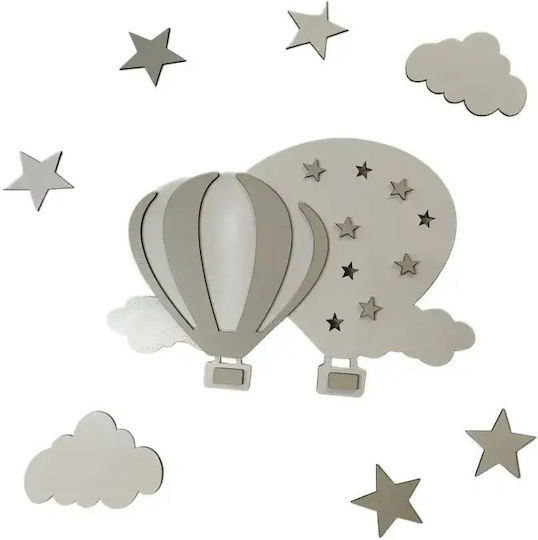 Lampă Suspendată Pentru Copii, Cu O Singură Sursă De Lumină, Din Lemn, Cu Soclu E27, Gri, 31x22cm