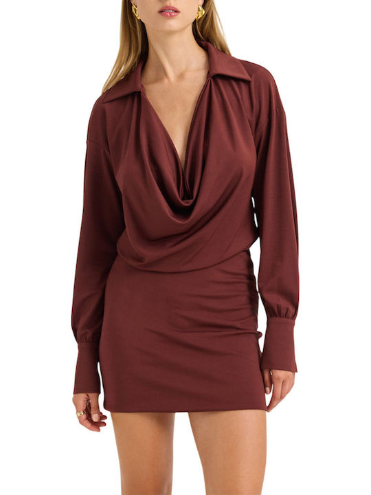 Enzzo Mini-Satin-Kleid in Burgunderrot