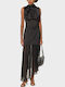 Maxi Βραδινό Φόρεμα Σατέν Ντραπέ με Διαφάνεια Black