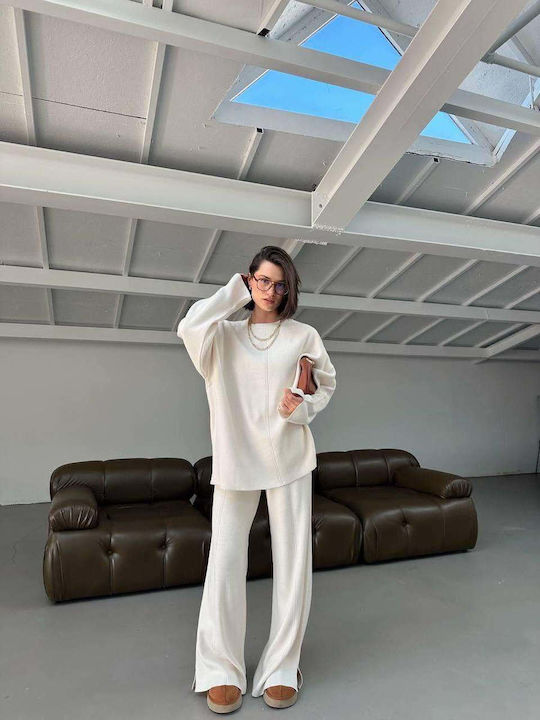 RichgirlBoudoir Set Alb de Damă cu Pantaloni cu Croială Lejeră