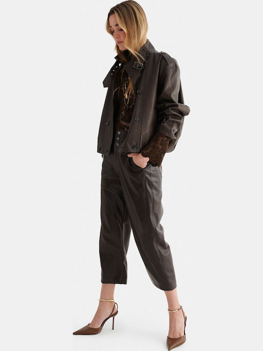 attrattivo Pantaloni Capri din Piele pentru Femei Maro