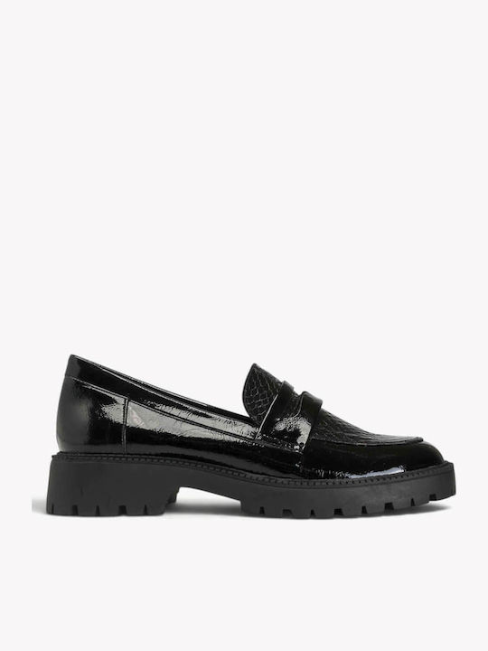 Mocasini Loafers Negri din Lac cu Imprimeu Snak...