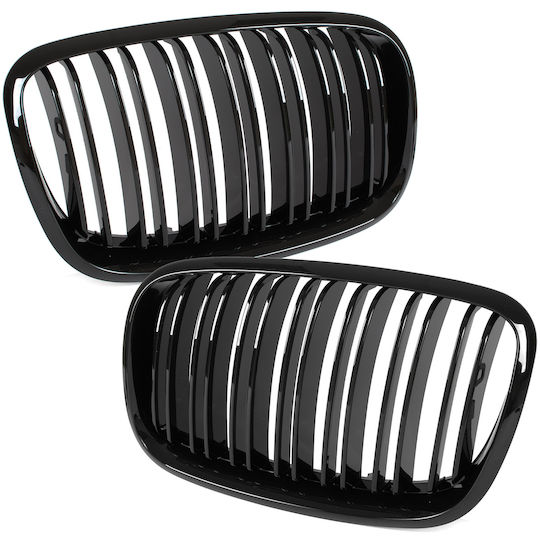 Bmw X5 E70 06-13 Grilles Between Headlights Kidneys Left + Right Set Black Glossy Double Bar