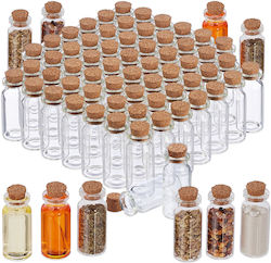 Set de 72 de sticluțe mini din sticlă cu dopuri de plută Relaxdays, transparente, 5,5 × 2 cm, 10 ml