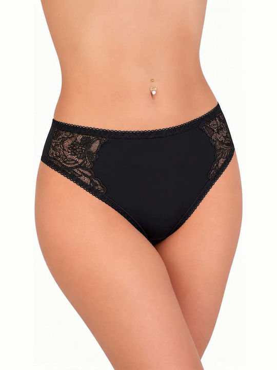 Elite Baumwoll-Damenslip mit Spitze Schwarz