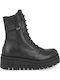 Black Leather Women's Combat Boots with Medium Heel