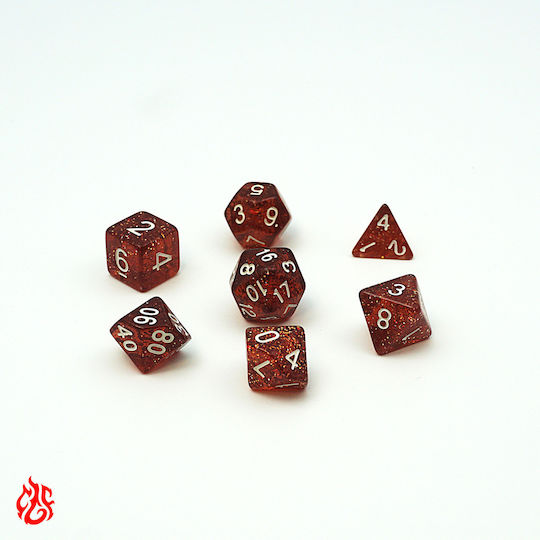 Set de zaruri portocalii cu strasuri, săculeț, RPG, Dungeons & Dragons, Pathfinder, jocuri de război