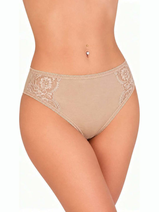Elite Damen-Slip aus Baumwolle mit Spitze Beige