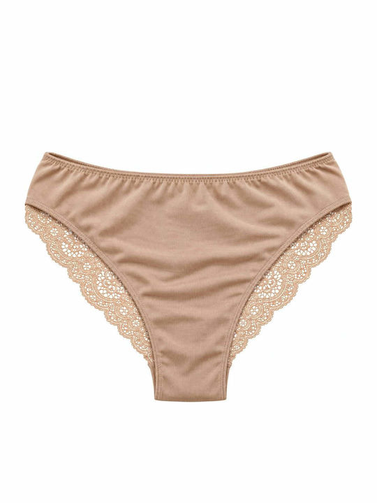 Elite Women's Beige Lace Brazil Briefs