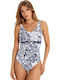 White One-Piece Swimsuit With Blue Color
