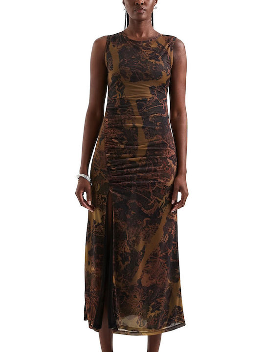 Topshop Summer Maxi Evening Dress with Mesh Downtown Brown