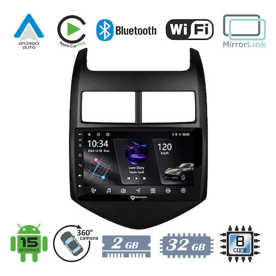 Vencore 3236-10005-0243b Android-15-Multimedia-Display 9" Px5s Octa-Core 2 GB/32 GB IPS-Frontblende CarPlay Android Auto Unterstützung Für 360°-Kamera Chevrolet Aveo 2011–2017 – Schwarz 3236-10005-0243b