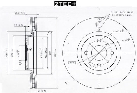 Bremsscheiben Ztec+ Vorne Fiat/Alfa 281 mm x 26 mm Dicke Bd4377