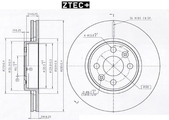 Спирачни дискове Ztec+ предни за Renault Clio Megane 280mmx24 дебелина BD4110