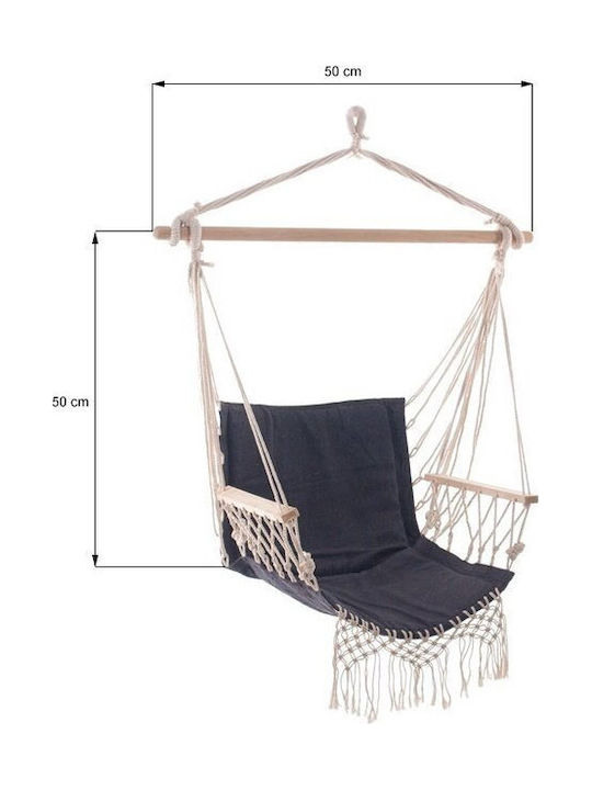 Scaun Suspendat Tip Balansoar Din Material Textil Negru, Rezistent Până La 100 kg, 50x50x50 cm
