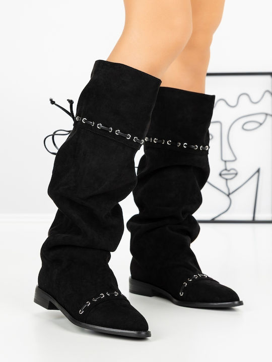 Anilza Cizme de Damă cu Elastic Negre