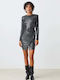 Rochie Mini cu Volane Gri/Negru