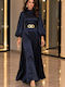 Maxi Blue Satin Evening Dress