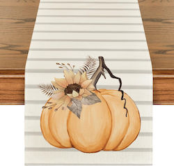 Decorative Table Runner Autumn Pumpkin Pattern 40 X 180 Cm Beige