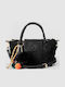 Schwarze Damen-Stoffhandtasche / Crossbody-Tasche