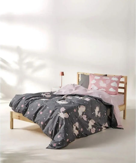 Kentia Σετ Σεντόνια Μονά Βαμβακερά Grey Brown - Pink - White 160x270cm 3τμχ