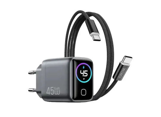 Wiwu GaN Charger with USB-C Port and USB-C - USB-C Cable 45W Power Delivery Space Gray (Voyager)