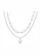 Charmy Double Necklace in Steel with Pearls
