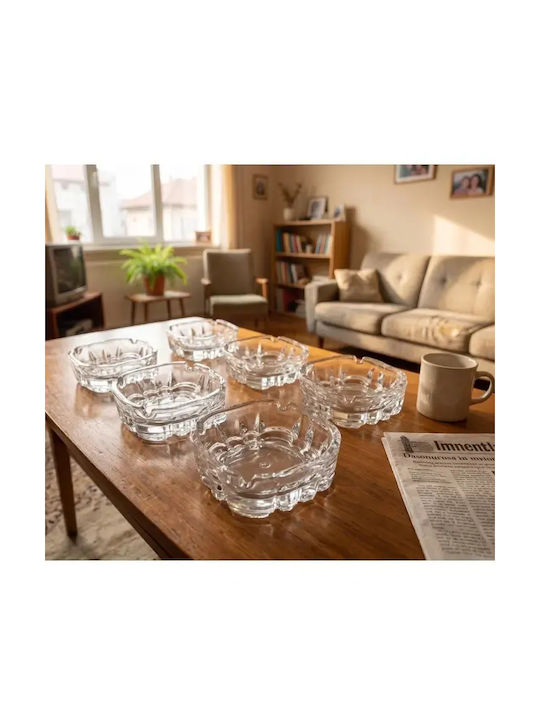 Set 6 Patterned Glass Ashtrays 4 Cigarette Holders Elegant Transparent