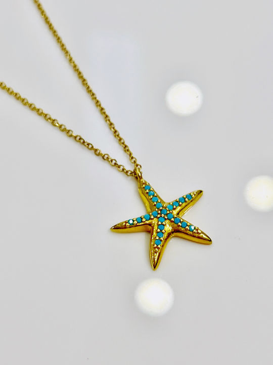 Colier cu Model Stea din Aur de 14K Turcoaz Colier cu Model Stea din Aur de 14K Turcoaz
