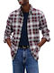 Long Sleeve Flannel Shirt in Regular Fit Burgundy Checked