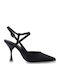 Paris 842 Schwarze Satin-Pumps mit Hohem Absatz
