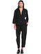 Women's Fabric Trousers with Elastic Waist in Loose Fit Black