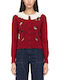 Women's Knitted Cardigan with Buttons Red-White