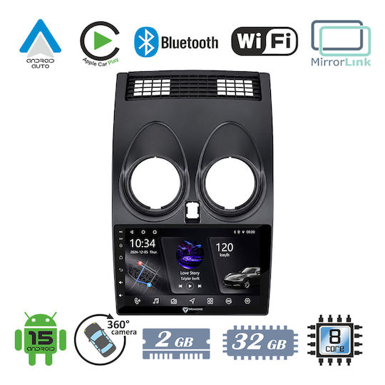 Vencore 3236-10005-0264ab Android-15-Multimedia-Display 9" Px5s Octa-Core 2 GB/32 GB IPS-Frontblende CarPlay Android Auto Unterstützung Für 360°-Kamera Nissan Qashqai J10 2006–2013 – Schwarz 3236-10005-0264ab