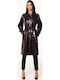 Damen-Ledertrenchcoat Bordeaux