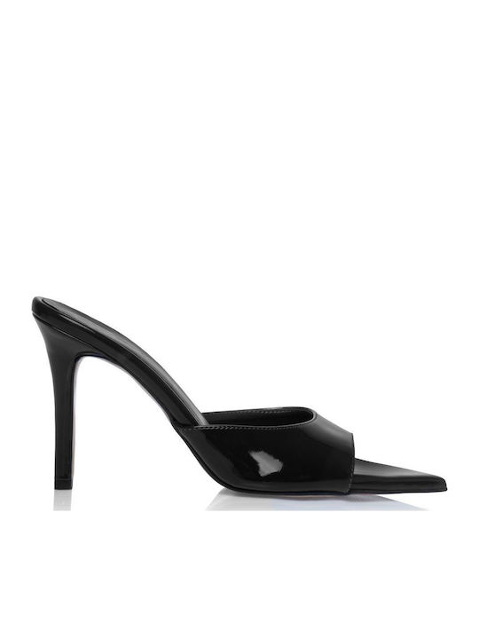 Mules Aus Lackleder mit Hohem Absatz in Schwarz