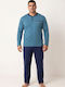 Ανδρική Plus Size Πιτζάμα Collection Comfort Henley Φούτερ Ελληνικής Κατασκευής Πετρόλ Cl27101-65-πετρόλ