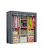 Stoffkleiderschrank mit Reißverschluss und Regalen in Grau 175x45x130cm