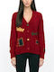 Long Women's Knitted Cardigan with Buttons Yellow-Red-Blue