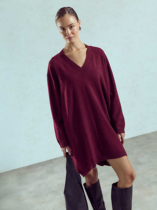 Celestino Women's Asymmetrical Oversized Loose Fit Burgundy Dress