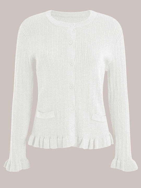 Celestino Women's Ruffle Cardigan Slim Fit Ecru