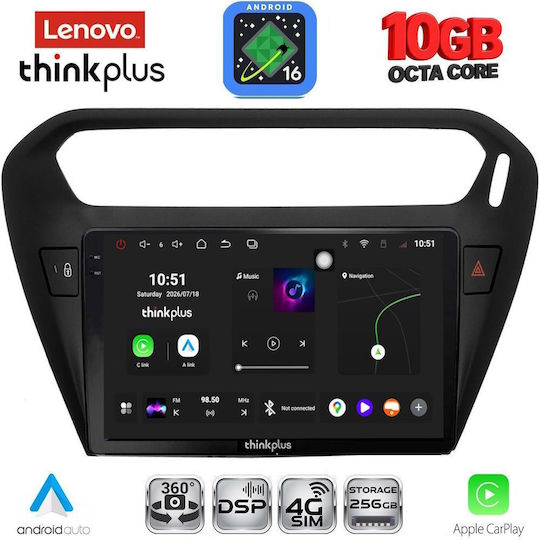 Lenovo Auto-Audiosystem für Peugeot 301 Citroën C-Elysee BMW X2 / X6 2013–2023 (Bluetooth/USB/Wi-Fi/GPS/Apple CarPlay/Android Auto) mit 9-Zoll-Touchscreen