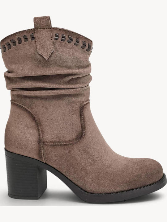 Beige Wildleder-Stiefeletten Slouch mit Metalli...