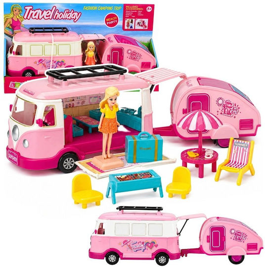 Lean Toys Кемпер с ремарке Превозно средство за кукли за 3+ години