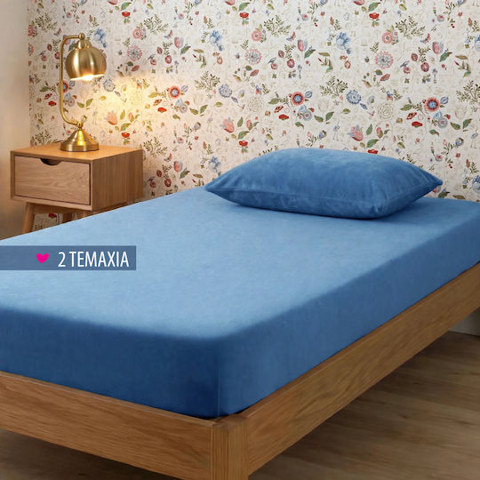 Cosy Life Single Flannel Fitted Sheet Set With 1 Pillowcase 100x200+30cm Blue (2pcs)